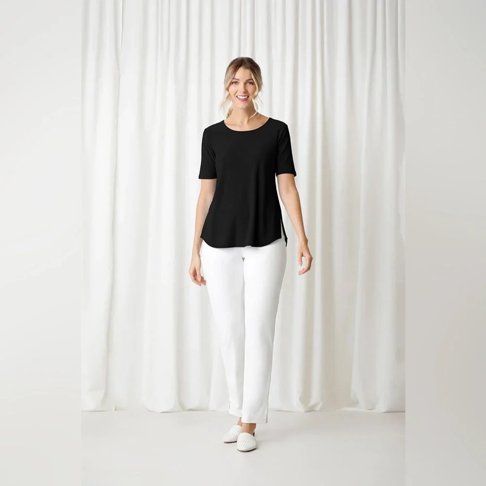 Sympli 8 Black Short Sleeve Go To T Shirt Tee Top Jersey Stretch Knit Classic - Picture 7 of 9